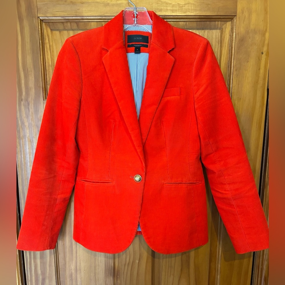 J. Crew Campbell Women’s 0 Corduroy Orange Red Blazer Jacket Lined Brass Buttons